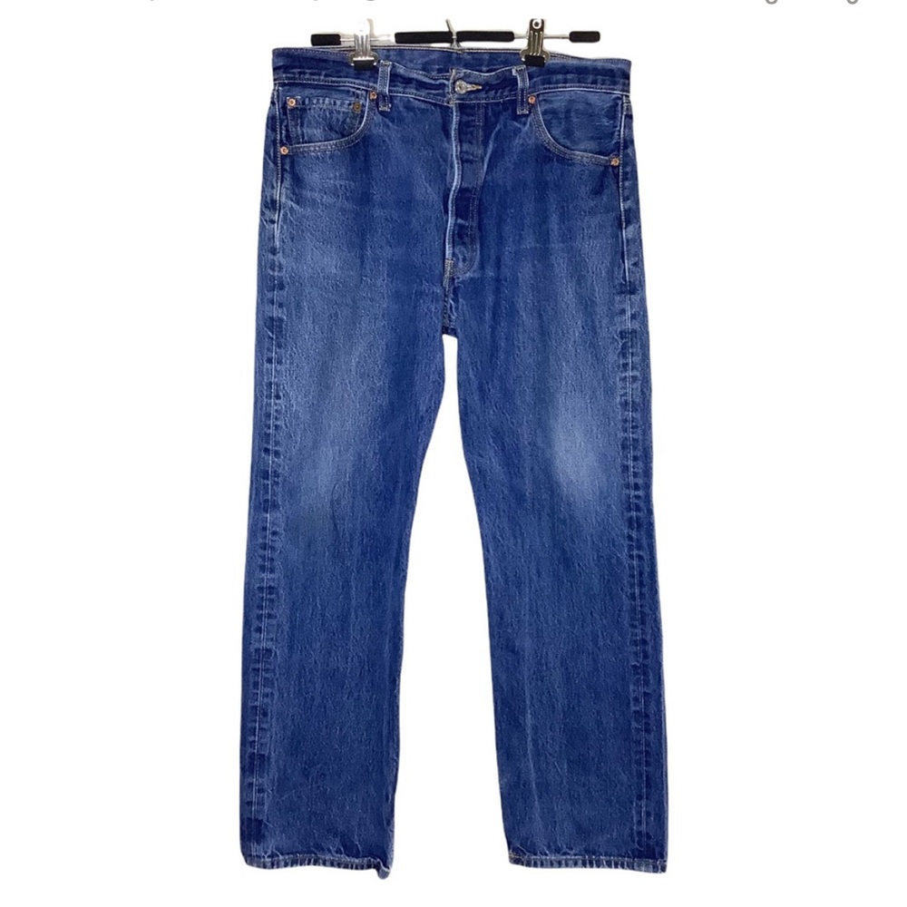 Levis 501 Jeans Straight Fit Button Fly High Rise Blue Medium Wash Mens 36-33